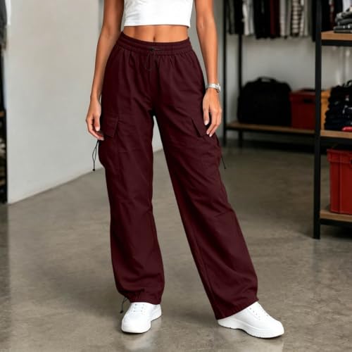 Women's Cargo Pants Drawstring Waist Wide Leg Utility Work Trousers - image 6