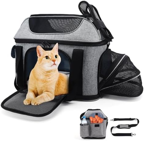 Supet Cat Carrier Soft with Top and Side Expandable, Dog Carrier Airline Approved for Cats. Anti-Scratch Mesh Dog Carriers for Small Dogs and Large Cats, Max Weight 25 lbs.