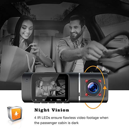 Product Image 3: TOGUARD Dual Dash Cam with IR Night Vision, FHD 1080P Front and 720P Inside Cabin Dual Lens Car Dash Camera with 1.5 inch LCD Display Parking Monitor Loop Recording G-Sensor for Car Truck Taxi Driver