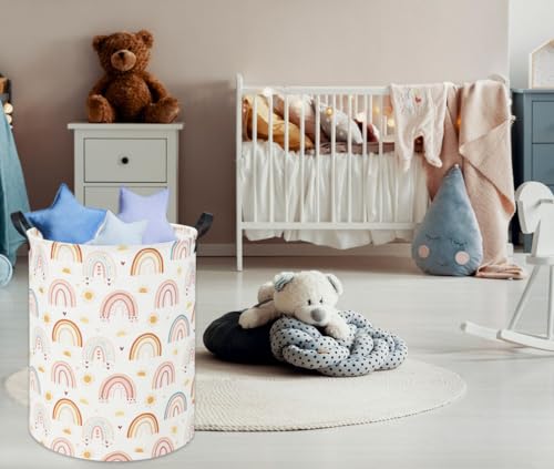 Image of Rainbow Kids Laundry Basket Baby Hamper Rainbow Toy Storage Bin for Boys Room Decor Baby Nursery Hamper Gift Baskets for Bedroom Bathroom(Sun Rainbow)