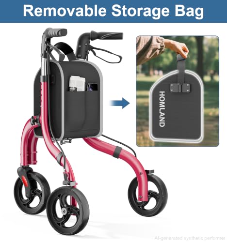 Image of HOMLAND Foldable 3 Wheel Walkers for Seniors, Lightweight Aluminum Frame