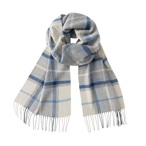 CALVIN & OLIVIA Cashmere Feel Scarf Soft Winter Ombre Nova Buffalo Tartan Tweed Houndstooth Plaid Chic Gift for Men Women Cream Light Blue Plaid