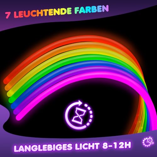 Ziitty Knicklichter Party Set, 7 Tolle Farben Knicklichter Kinder, 100 Leuchtstäbe mit 100 Verbinder für Armbänder Armringe,Neon Party Gadgets für Party Deko Hochzeiten Silvester Deko 2026