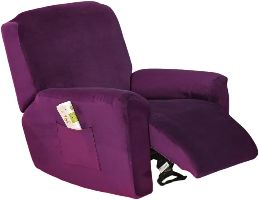 Recliner Chair Cover for Recliner Couch Stretch Sofa Slipcover with Pockets, Soft & Comfortable Fabric, Slip Resistant, Form Fit Stretch Furniture Protector, Solid Color (Classic Purple)