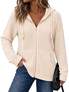 Fisoew Damen Hoodie Reißverschluss Sweatshirt mit Kapuze Jacke Aprikose L