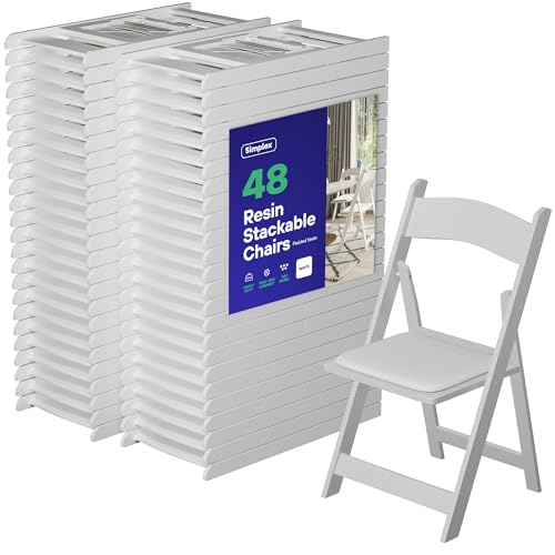 48 White Resin Folding Chairs Stackable Event & Party Chairs 800 LB Weight Capacity Indoor Outdoor