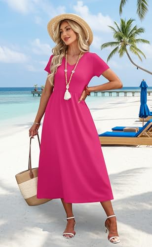 Image of OFEEFAN Summer Dresses for Women Flowy Casual A-Line Midi Dress Beach Vacation Sundresses with Pockets S-2XL