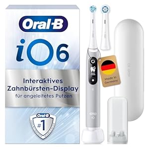 Oral-B iO Series 6 Elektrische Zahnbürste/Electric Toothbrush, 2 Aufsteckbürsten, 5 Putzmodi für Zahnpflege, Valentinstagsgeschenk für Ihn/Sie, Display & Reiseetui, Designed by Braun, grey opal