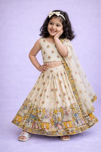 Image of Delima Fashion Girls Printed Lehenga Choli Set with Dupatta | Kids Ethnic Wear for Wedding, Festival & Party | Lightweight Traditional Outfit for Girls