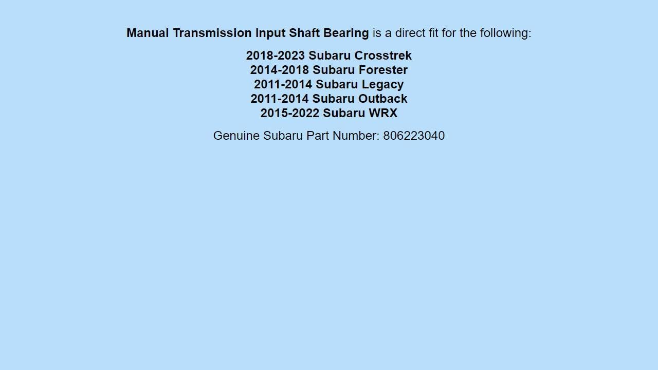 Genuine OEM 2011-2023 For Subaru Manual Transmission Input Shaft Bearing Rear 806223040