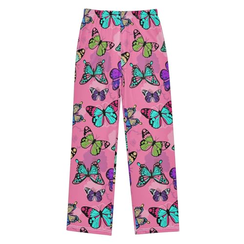 Hand Drawn Butterflies Pink Boys Pants for Kids Jogger Pants with Pockets S-XL