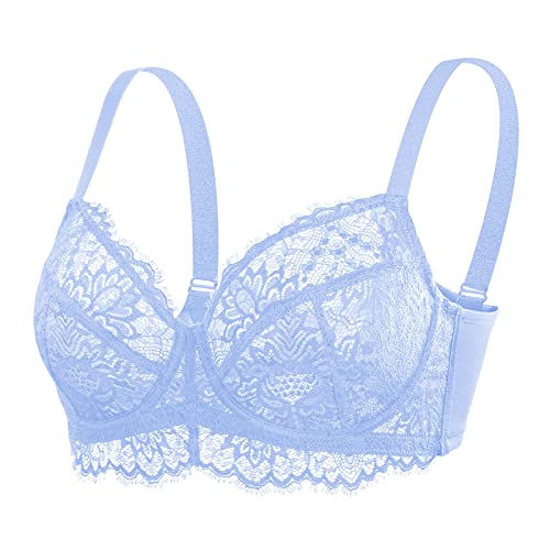 Hsia Minimizer Bras For Women Unlined Underwire Plus Size Bra Lace Full Coverage Eyelash Sky Blue Bras For Big Breast 42C #TOP4