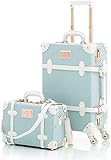 COTRUNKAGE 24 Inch Large Vintage Luggage Set 2 Pieces Rolling Suitcases for Women (13' & 24', Embossed Blue)