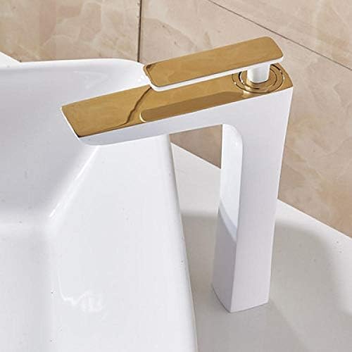 Mélangeur de lavabo blanc et or court pour eau chaude et froide