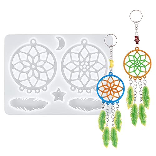 Dream Catcher molde de resina epóxi apanhador de sonhos chaveiro, molde de silicone, molde de pena p