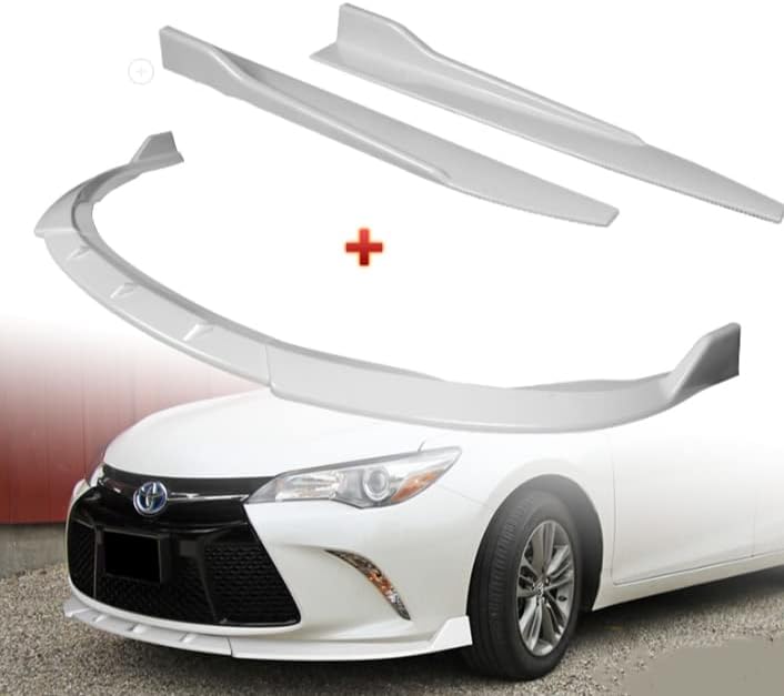 3PCS Front Bumper Body Kit Spoiler Lip Compatible with 2015-2017 Toyota Camry + 2PCS Side Skirt Splitters Diffuser Wing 31" x 4" x 3" (Painted White)