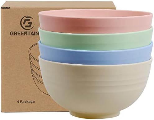 Greentainer Unbreakable Large Cereal Bowls - 24 OZ Plastic Lightweight Bowl Sets 4 - Dishwasher & Microwave Safe - for Cereal, Salad,Soup, Noodle, 4 Pieces (Medium)
