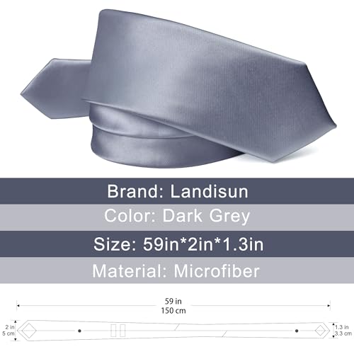 Image of Landisun Black Tie Men Women Solid Skinny Ties Slim Ties Satin Tie