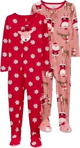 Carter's Just One You Reindeer Santa Blanket Sleeper/Romper 2 Pack Size 18 Months, Footie Pajama, Pink/Red