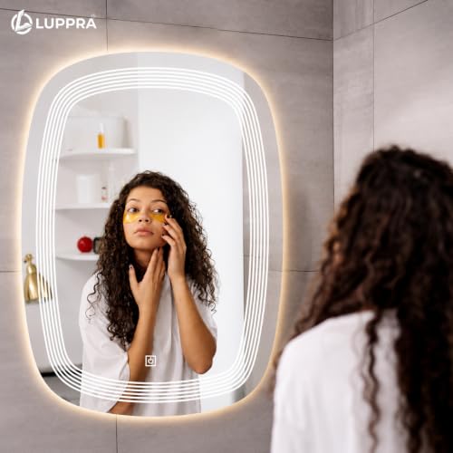 Image of 18x24 Inch Wall-Mounted LED Mirror with Smart Sensor and 3-Color Light (Warm, White, Natural) | Mirror Light, Wash Basin Wall and Fancy Washbasin Mirror,Smart LED Design