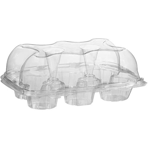 Sabert Clear Hinged 6 Count Cupcake Container, Holds 6 large 2.5" Cupcakes, Clear Dome Lid, Locking Lid, Recyclable, Durable, 150 Count
