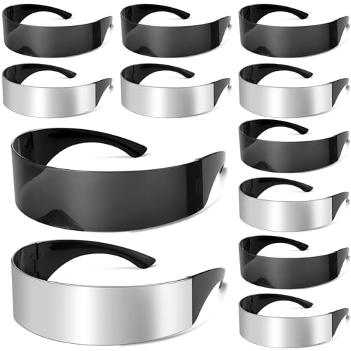 12 Pairs 80s Futuristic Narrow Cyber Visor Sunglasses Futuristic Shield Sunglasses Glasses Accessories for Costume Cosplay