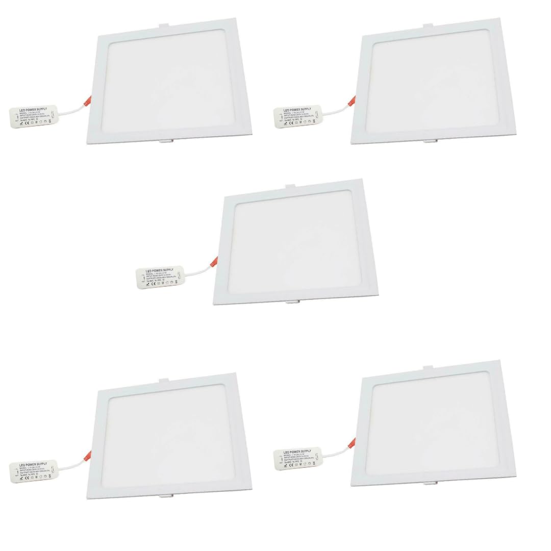 DC VOLTAGE LED Square Recessed Ceiling Panel Down Light Flat Slim Lamp Cool White 6000K Super Bright Lighting for Bedroom Kitchen Office (22W - Pack 5)