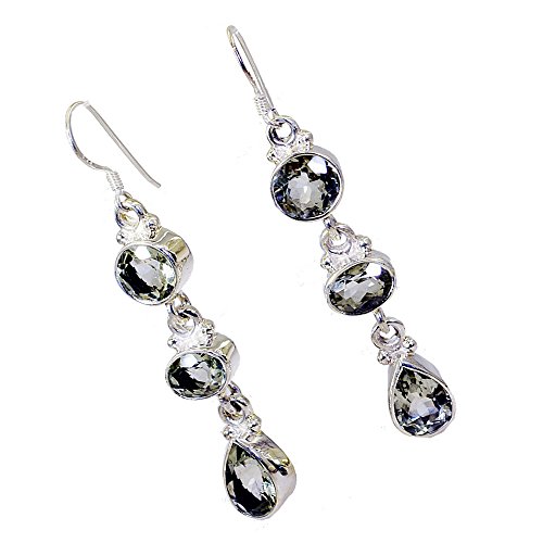 Améthyste verte boucles d'oreilles argent massif artisanat d'art