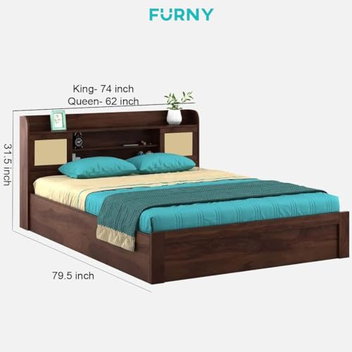 Image of FURNY Krosmo Queen Size Bed with Headboard Storage & Box Storage | Engineered Wood | Contemporary Design | Strong Bed for Bedroom & Hotel