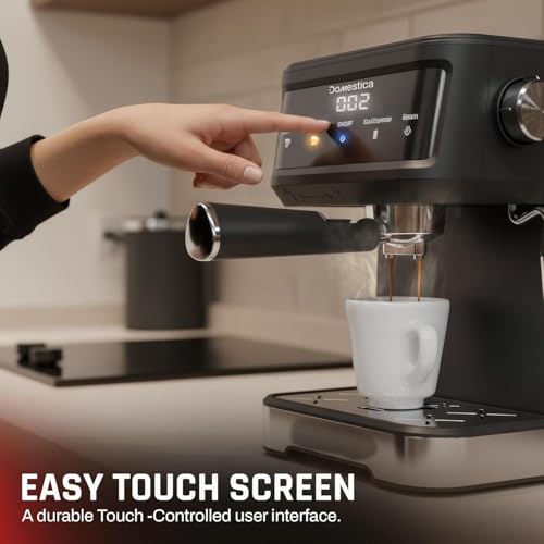 Image of DOMESTICA Brewcraft Pro 2.0 Espresso Coffee Maker Machine for Home | 20 Bar Professional Pressure with Smart Touch Screen | Fastbrew Tech, Milk Frother, Steam Wand for Espresso, Cappuccino, Latte