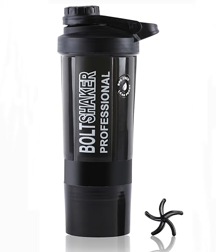 Zyro Bolt Professional Protein Shaker Bottle with 2 Storage Compartments - Shaker for Protein Shake and Gift for Men & Women BCAAs & BPA Free, 600 Ml Shaker bottle (Color-Black, Plastic, Pack of 1) (B0CR2TM5PB) Amazon Price History, Amazon Price Tracker