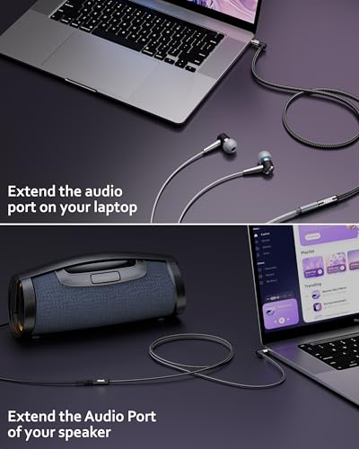 Image of FEDUS Bass-X 3.5mm Male to Female Audio Extension Cable with Mic Support, 1 Meter 90 Degree L-Shape TRRS 4 Pole Conductor Stereo Aux Cord, Extender for Laptop, Phone, Car, Gaming, Speakers, Headphone