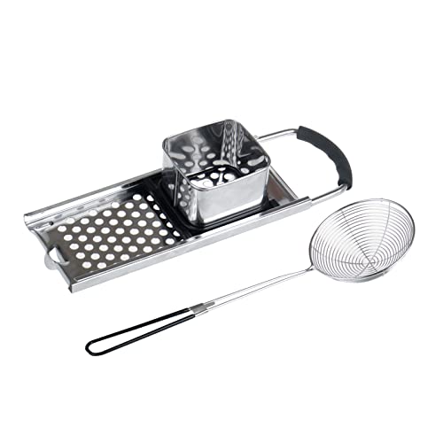 Stainless Steel Spaetzle Maker with Comfort Grip Handle, Widen Plastic Handle with Skimmer Spider Strainer, Homemade Traditional German Egg Noodle Dumpling Making Tool Set，Making Spaetzles