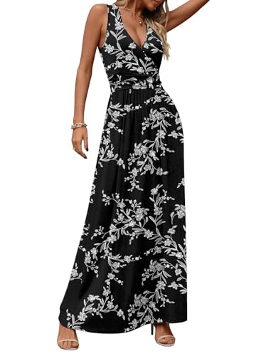 CATHY Women's Casual Sleeveless Deep V Neck Beach Waist Maxi Dresses with Pockets3