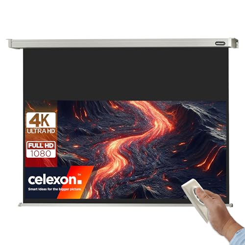 celexon Professional Motor-Leinwand 105' | 240x135 cm 16:9 | elektrische 4K,Full-HD Beamer-Leinwand für Projektionen im Büro & Heimkino | zur Decken-/ Wand-Montage | mit Fernbedienung