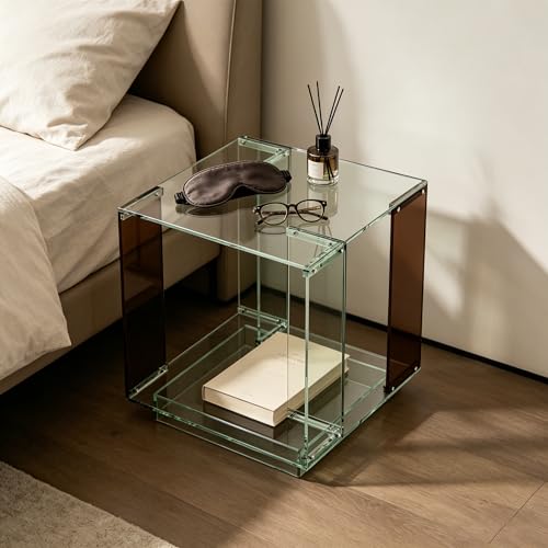 Table basse géométrique en acrylique vert marron double niveau pour chambre