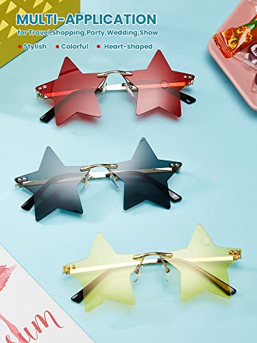 Weewooday 9 Pairs Rimless Star Sunglasses Pentagram Personality Glasses Eyewear Funky Festival Sunglasses for Women4