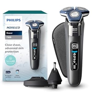 Philips Norelco Shaver 7300, Rechargeable Wet & Dry Electric Shaver with SenseIQ Technology and Pop-up Trimmer, Includes Charging Stand, Click-on Nose Trimmer Accessory and Travel Case, S7887/92