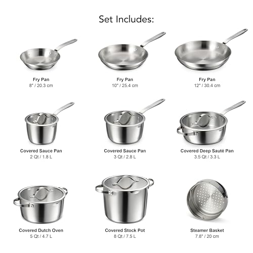 Tramontina Tempo Tri-Ply Base Stainless Steel 14-Piece Cookware Set with Glass Lids, Pots and Pans Kitchen Set, Induction-Ready, Oven-Safe, Dishwasher-Safe by Tramontina - Image 3