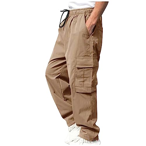 WENKOMG1 Man Fashion Clothing - Military Tactical Combat Drawstring Hiking Work Pants with Pockets Khaki Cargos Big and Tall Fishing Pant Winter Clothing for Men Working (XL - Khaki)