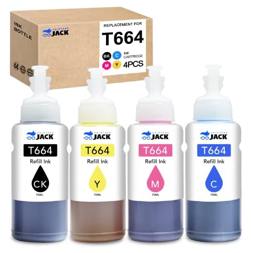 Printers Jack Compatible Epson T664 Refill Ink Bottle kit for Expression ET-2650, ET-2500, ET-2550, ET-2600 & Workforce ET-16500, ET-4500, ET-4550 Printers