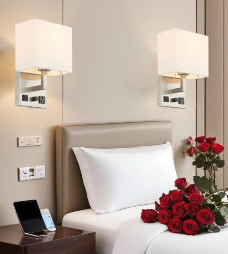 Image of HomeFocus Bedside Wall Light,Wall Lamp,Wall Sconces for Bedside,Nickel. | Dimmable Wall Light with Dual USB Charging Ports,Reading Wall Lamp for Bedside.