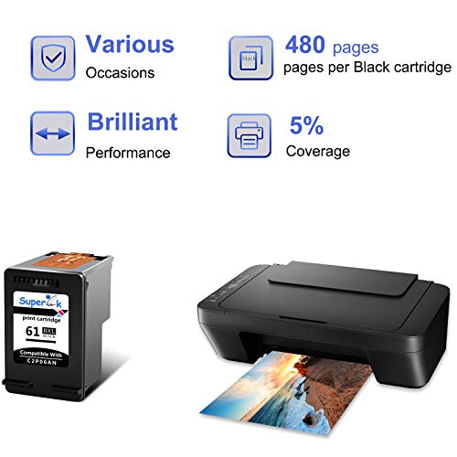 Superink High Yield Remanufactured Ink Cartridge Compatible For Hp 61Xl 61 Xl 61 Ch563Wn Black Use With Envy 4500 5530 5534 5535 Officejet 4635 4630 2620 Deskjet 1000 1056 1512 2514 2540 2544 3000 #TOP2