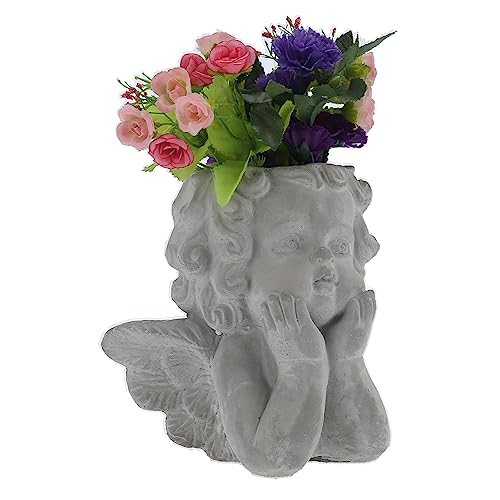 HERCHR Pot De Plante, Tête d'ange Surface Plate Porte-Fleur Vase Ange Vase Ciment Ange Pot De Fleur Ornement De Bureau pour Salon Jardin