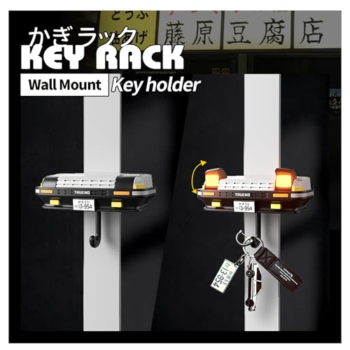 Image of Initial D AE86 & Mazd@ MX5 Miata Retro Car Wall Key Holder - LED Pop-Up Headlight, Auto-Off Light, Car Enthusiast Organizer for Home & Garage (AE86-White【with Lights】)