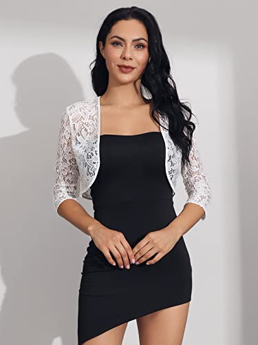 Image of HEREAD Women Lace Bolero Shrug for Wedding and Evening Dresses Open Front Cropped Cardigan Bridal Jacket Party Prom Cover Up