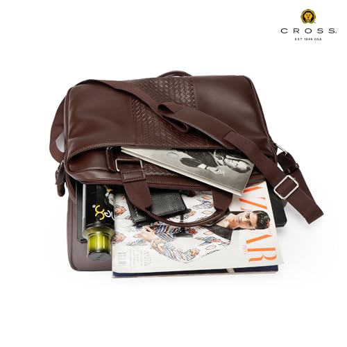 Image of CROSS Brown Vegan Leather 15 Inch Laptop Briefcase Messenger Bag For Men