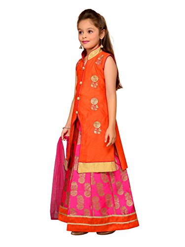 Image of Aarika Girl's Long Jacket, Lehenga And Dupatta Set