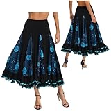 WDSBZNB Falda Flamenca Mujer Faldas largas con volantes y lentejuelas for mujer, traje clásico for flamenco, vals español, baile de salón, faldas flores(Blue)
