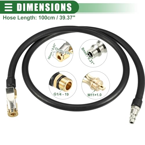 Image of Motoforti Universal Inflator Air Pump Hose Adapter Tyre Valve Inflator Hose with Lock on Air Chuck, 100cm Hose Length, Close, Copper Steel Rubber, Black